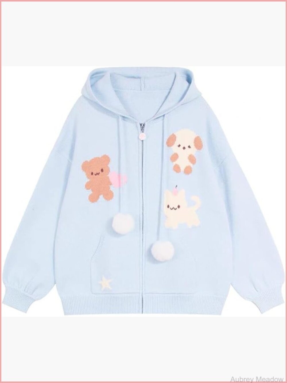 Kawaii Animal Embroidered Knitted Cardigan Hooded Zipper Y2K Jacket
